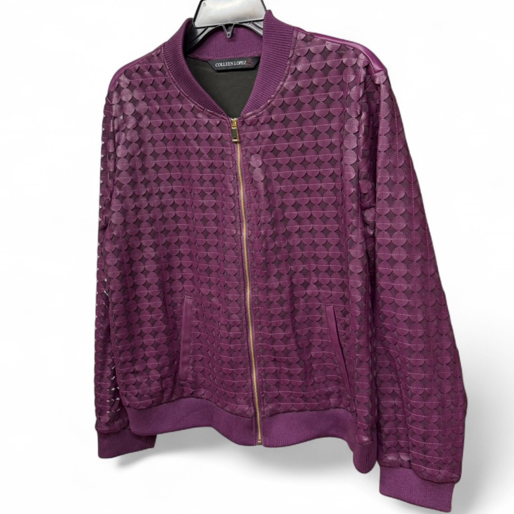 Colleen Lopez "Dream Weaver" Laser-Cut Faux Leather Bomber Jacket - Picture 4 of 9